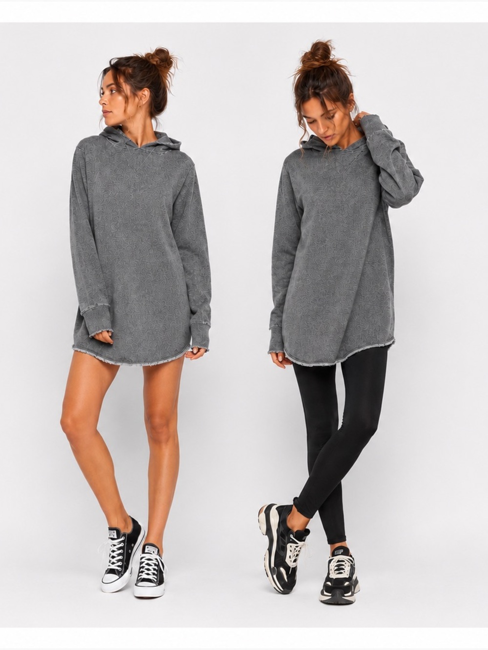 RtA Road to Awe Gray Grey Distressed Raw Hem Longline Hoodie Sweatshirt Dress XS